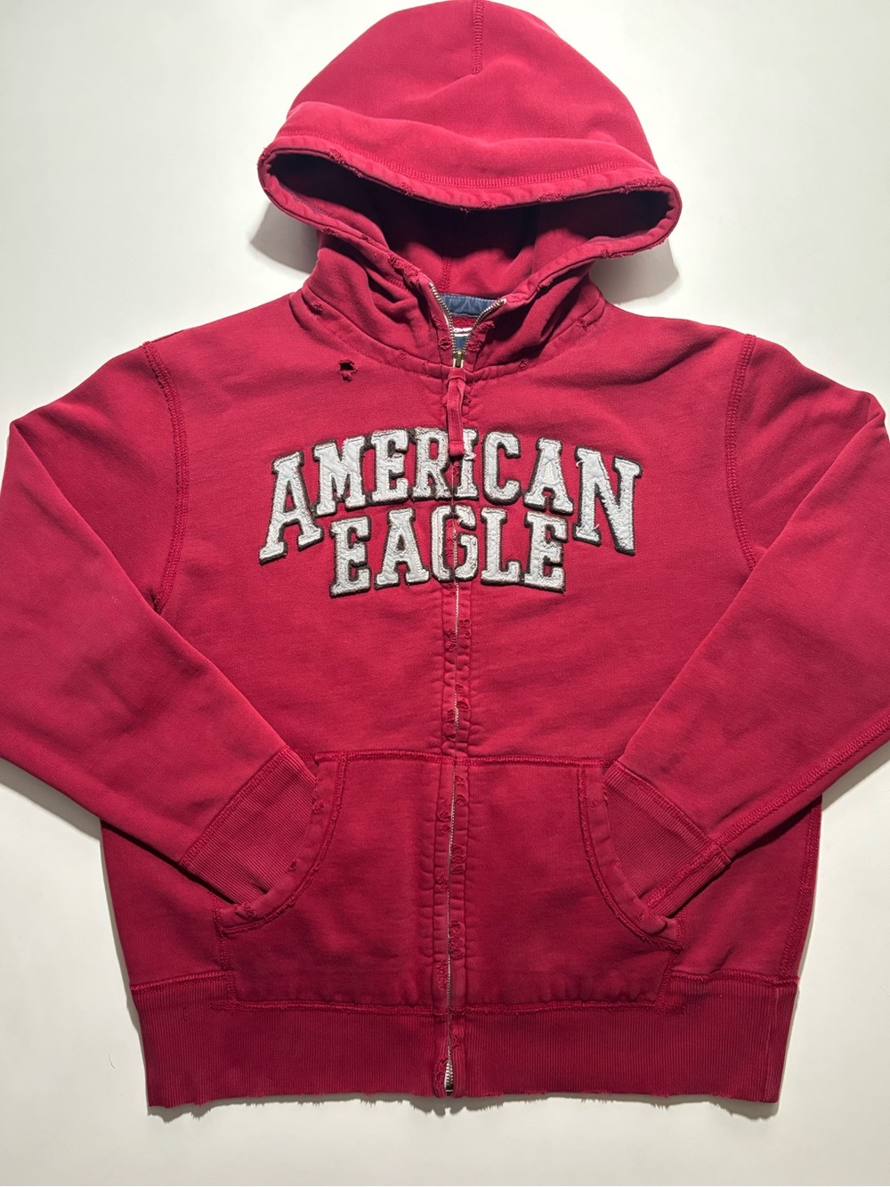 Vintage American eagle distressed zip up hoodie red embroidered 77